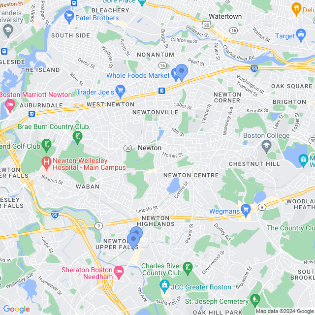 Map of veterinarians in Newton, MA
