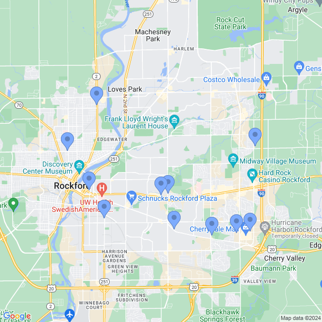 Map of veterinarians in Rockford, IL