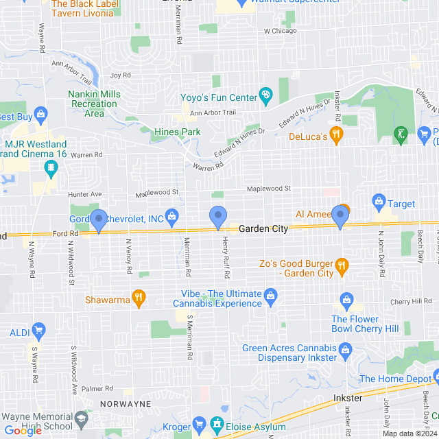 Map of veterinarians in Garden City, MI