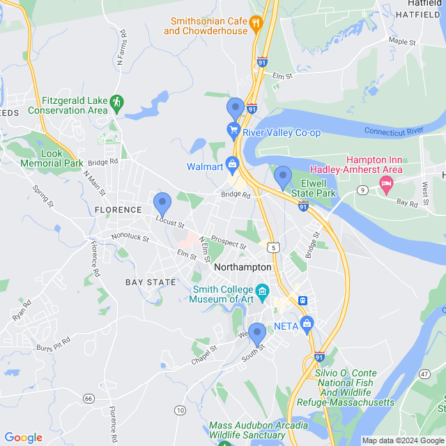 Map of veterinarians in Northampton, MA