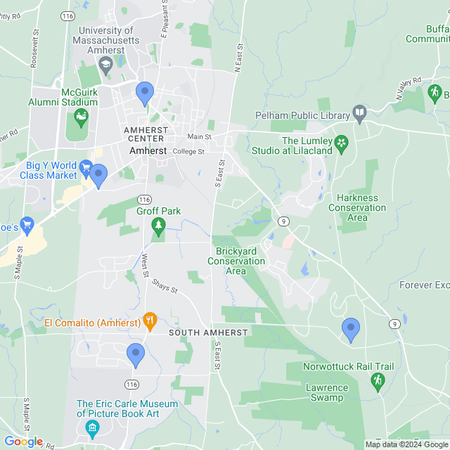 Map of veterinarians in Amherst, MA
