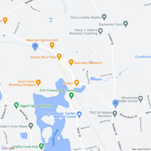 Map of veterinarians in Holden, MA