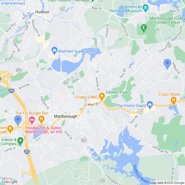Map of veterinarians in Marlborough, MA