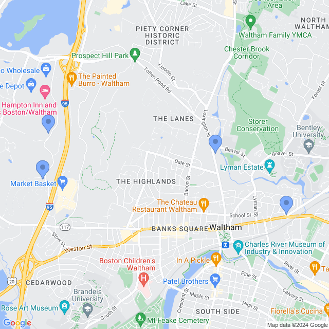Map of veterinarians in Waltham, MA