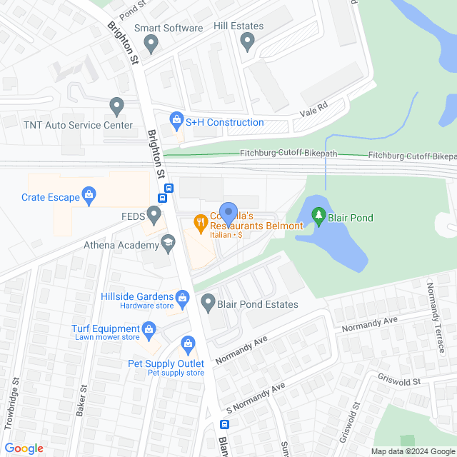 Map of veterinarians in Belmont, MA