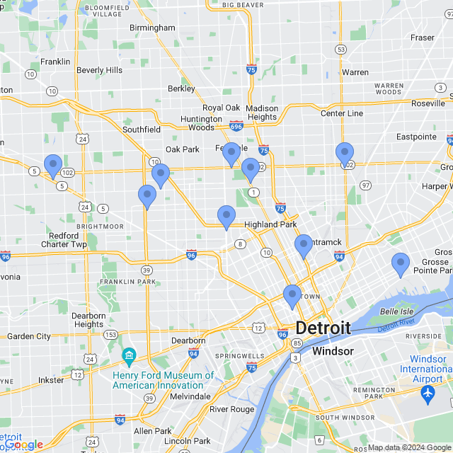 Map of veterinarians in Detroit, MI