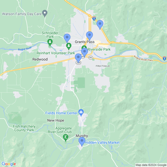 Map of veterinarians in Grants Pass, OR
