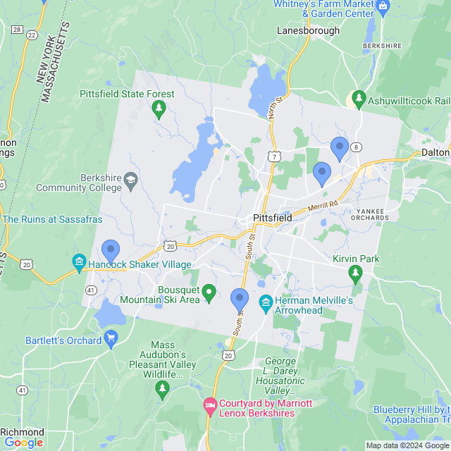 Map of veterinarians in Pittsfield, MA