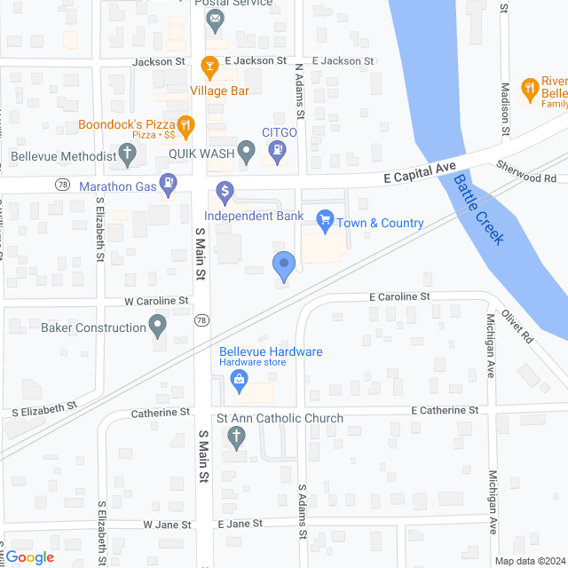 Map of veterinarians in Bellevue, MI