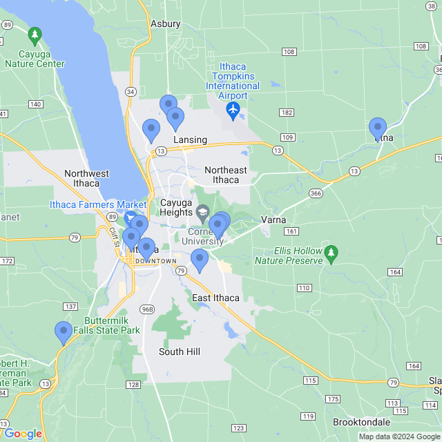 Map of veterinarians in Ithaca, NY