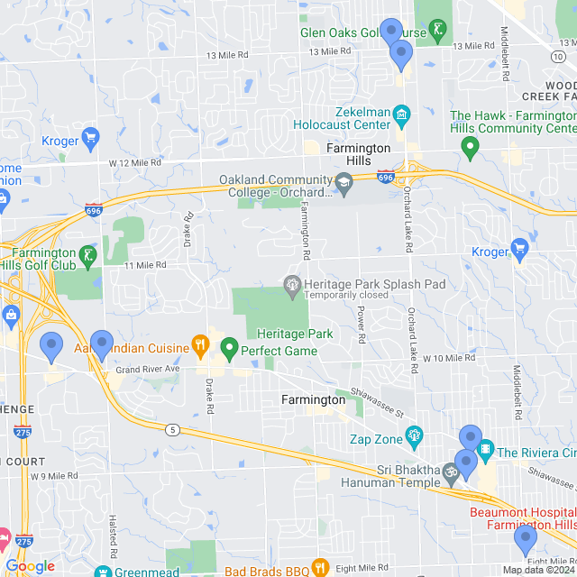 Map of veterinarians in Farmington Hills, MI