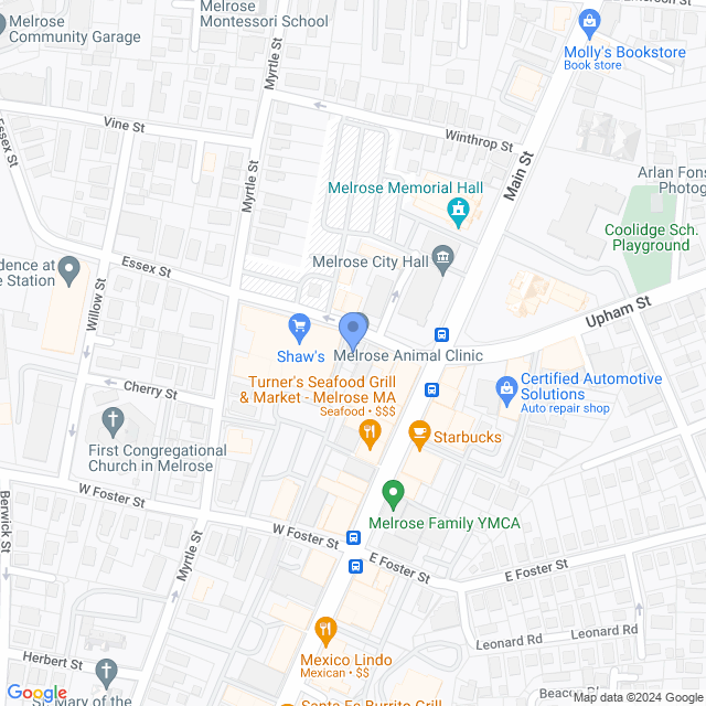 Map of veterinarians in Melrose, MA