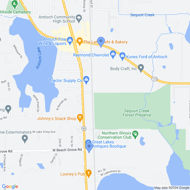 Map of veterinarians in Antioch, IL