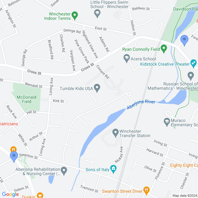 Map of veterinarians in Winchester, MA
