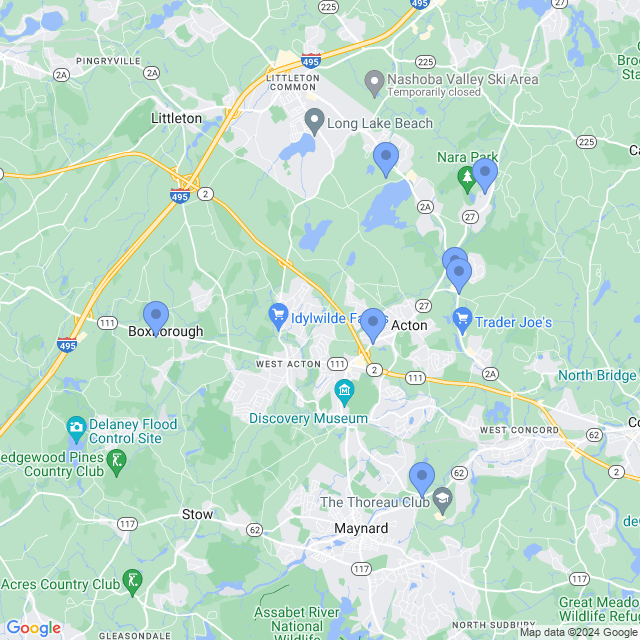 Map of veterinarians in Acton, MA