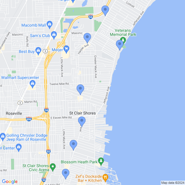 Map of veterinarians in St Clair Shores, MI