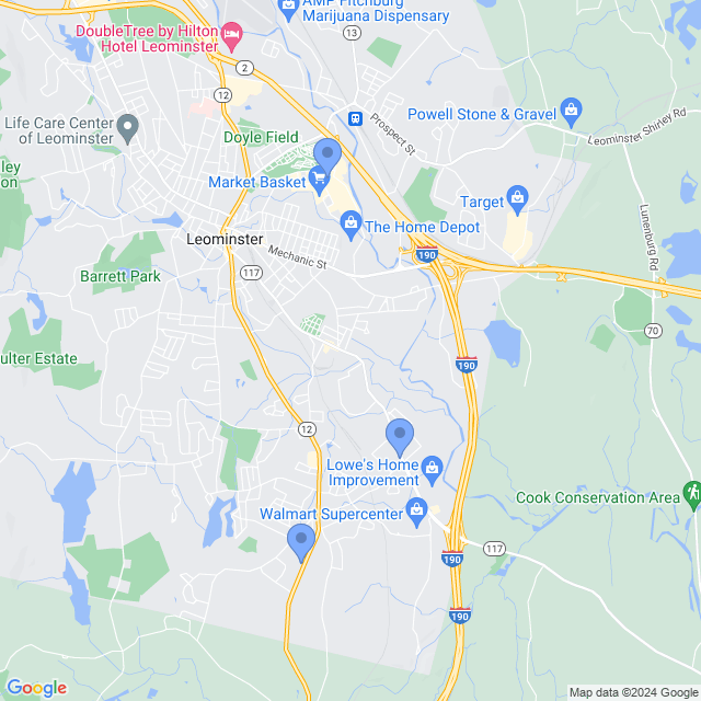 Map of veterinarians in Leominster, MA