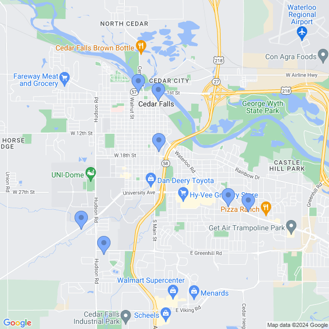 Map of veterinarians in Cedar Falls, IA