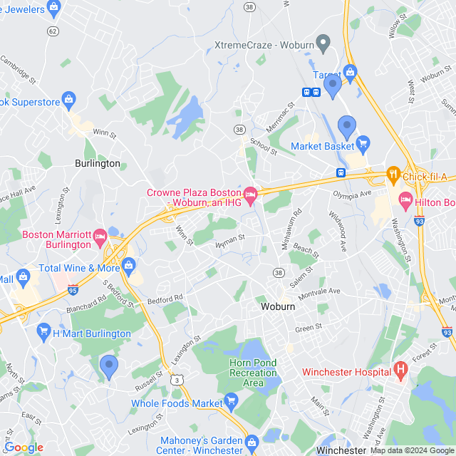 Map of veterinarians in Woburn, MA