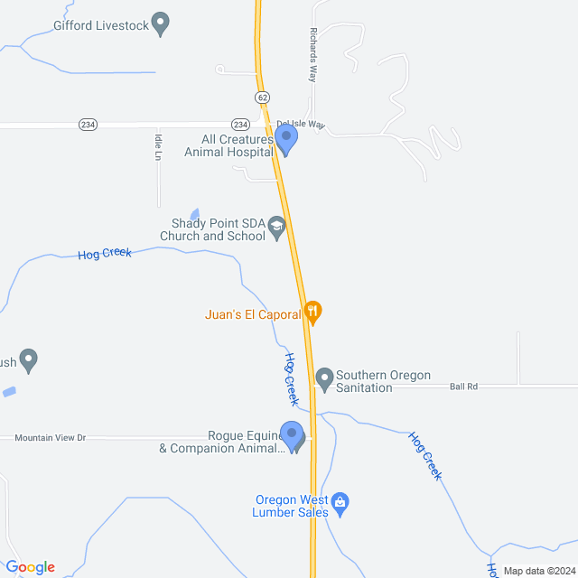 Map of veterinarians in Eagle Point, OR