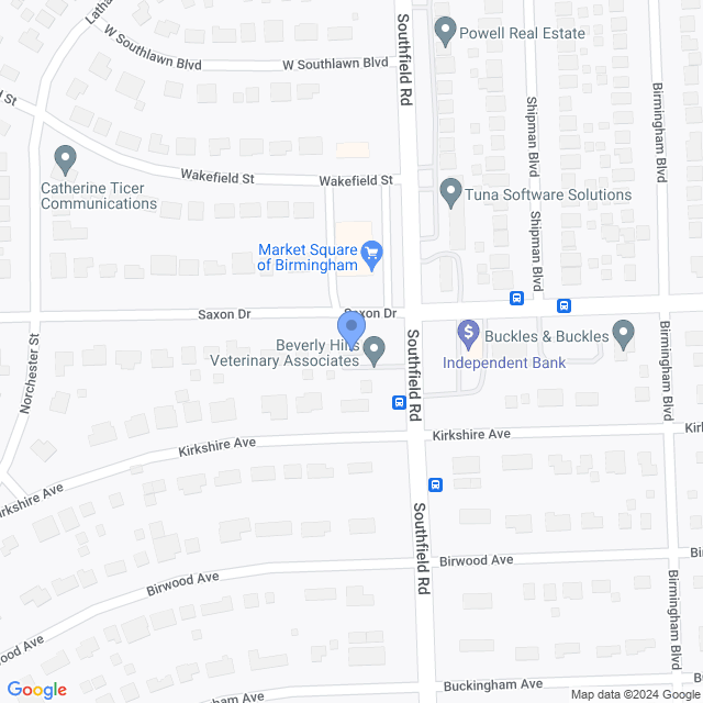 Map of veterinarians in Beverly Hills, MI
