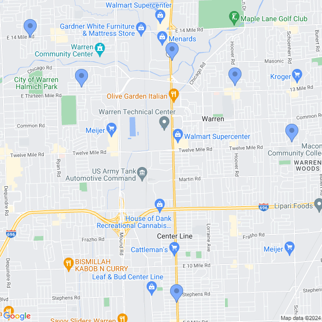 Map of veterinarians in Warren, MI