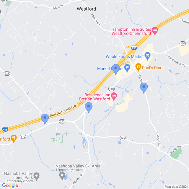 Map of veterinarians in Westford, MA
