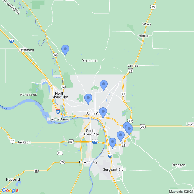 Map of veterinarians in Sioux City, IA