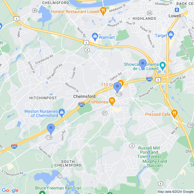 Map of veterinarians in Chelmsford, MA