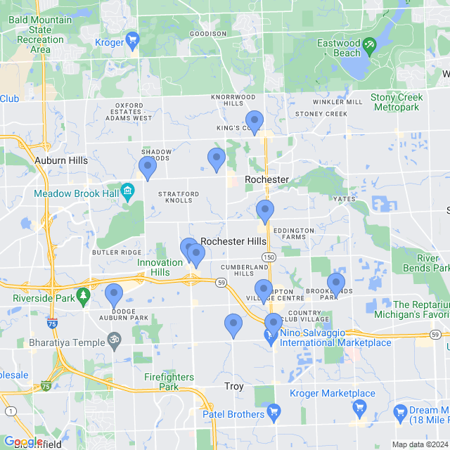 Map of veterinarians in Rochester Hills, MI