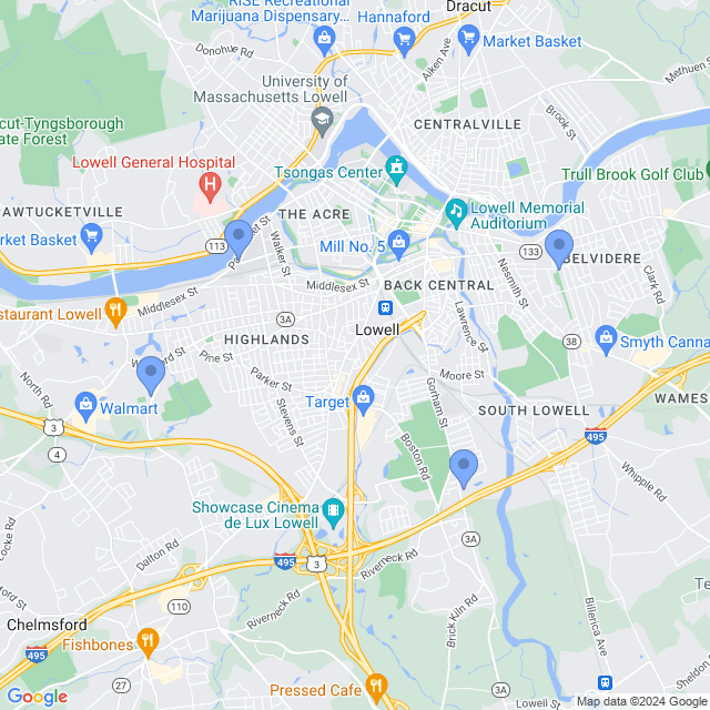 Map of veterinarians in Lowell, MA