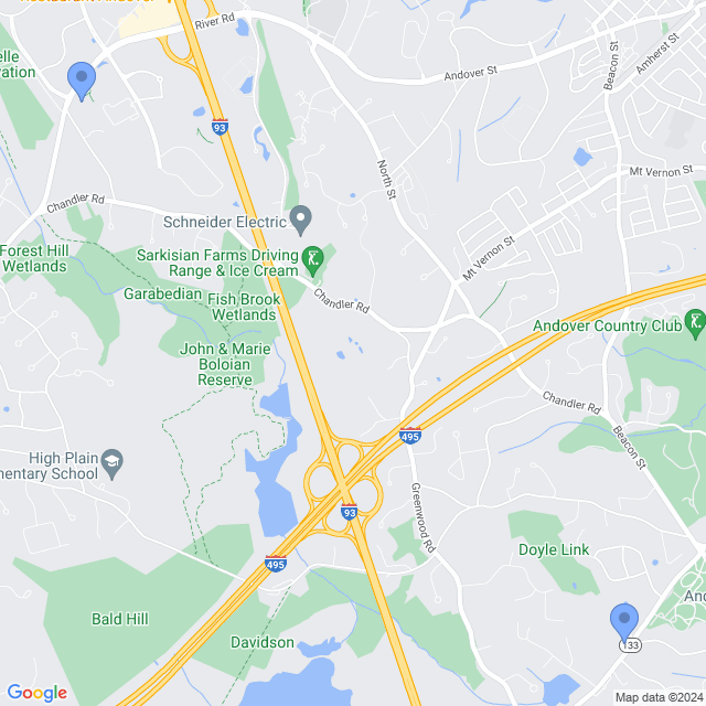 Map of veterinarians in Andover, MA