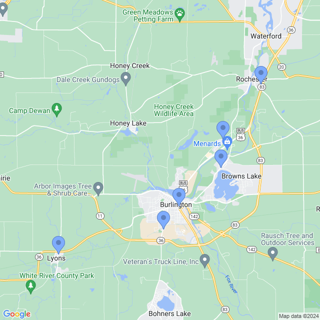 Map of veterinarians in Burlington, WI