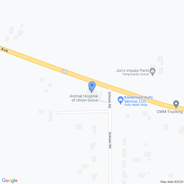 Map of veterinarians in Union Grove, WI
