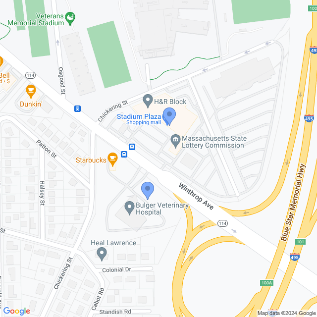 Map of veterinarians in Lawrence, MA