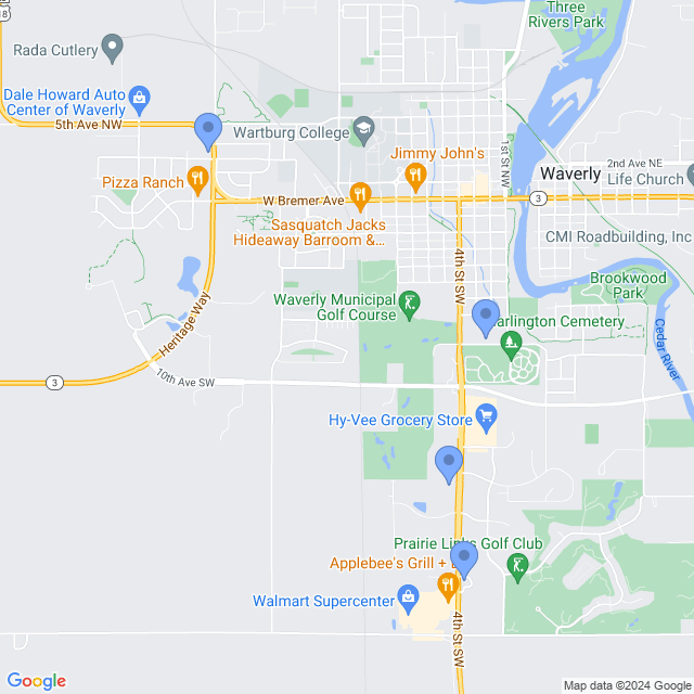 Map of veterinarians in Waverly, IA