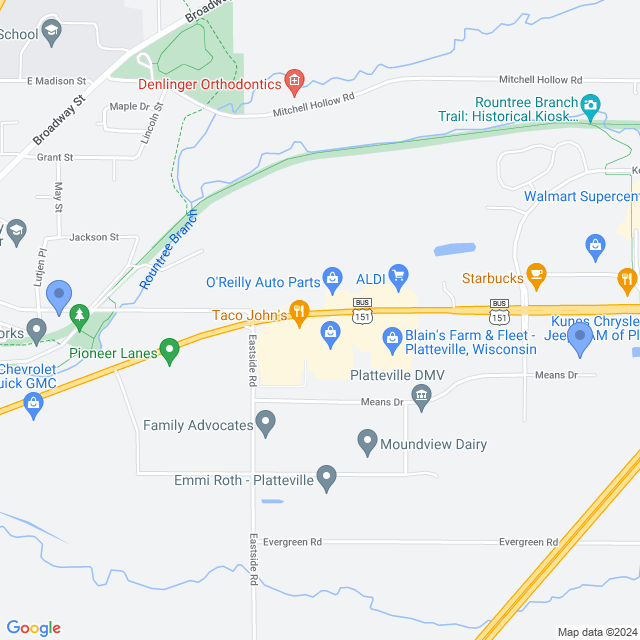 Map of veterinarians in Platteville, WI