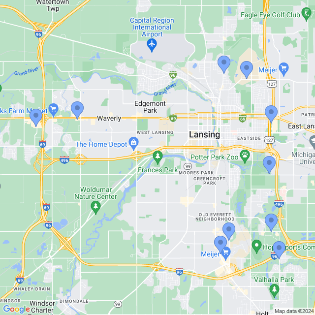 Map of veterinarians in Lansing, MI
