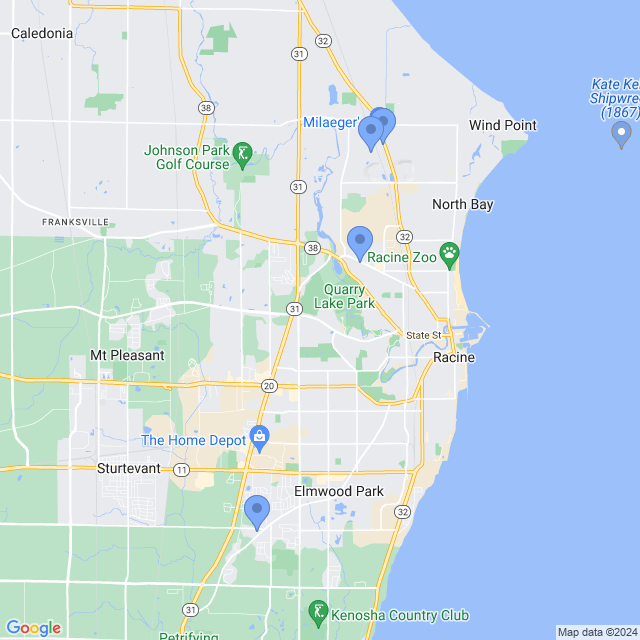 Map of veterinarians in Racine, WI