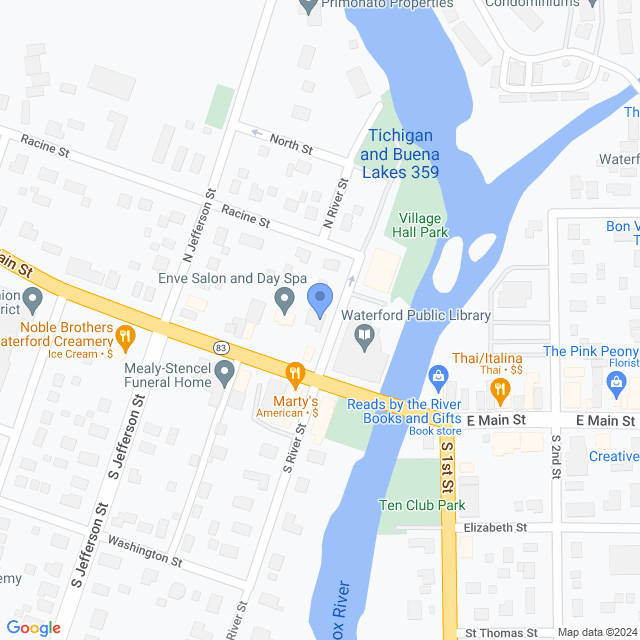 Map of veterinarians in Waterford, WI