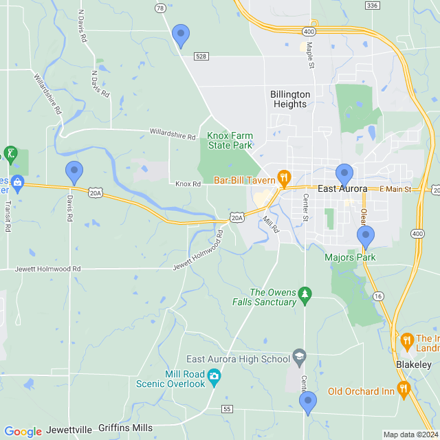 Map of veterinarians in East Aurora, NY