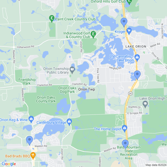 Map of veterinarians in Lake Orion, MI
