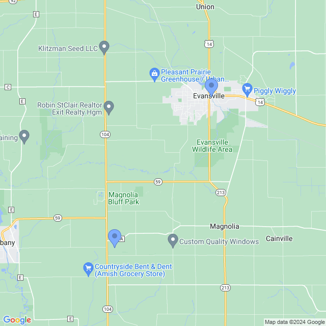 Map of veterinarians in Evansville, WI