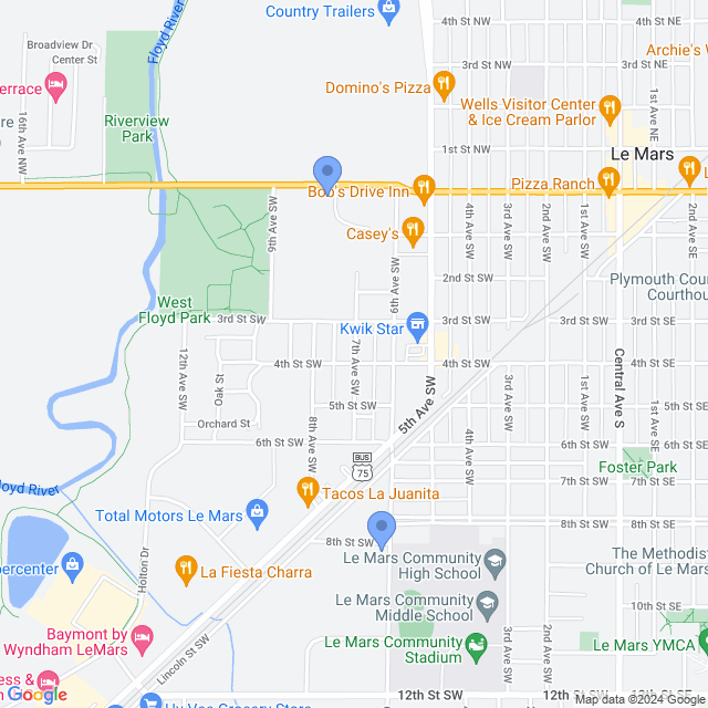 Map of veterinarians in Le Mars, IA