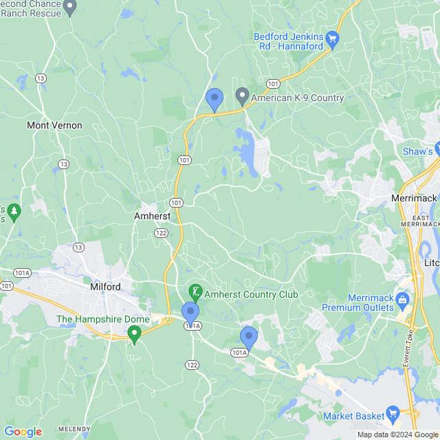 Map of veterinarians in Amherst, NH