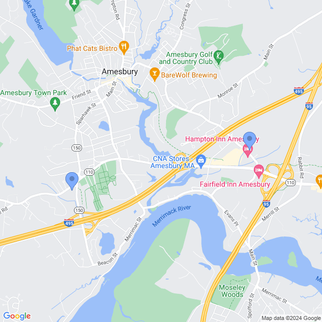 Map of veterinarians in Amesbury, MA