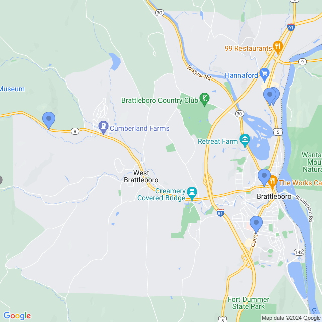 Map of veterinarians in Brattleboro, VT
