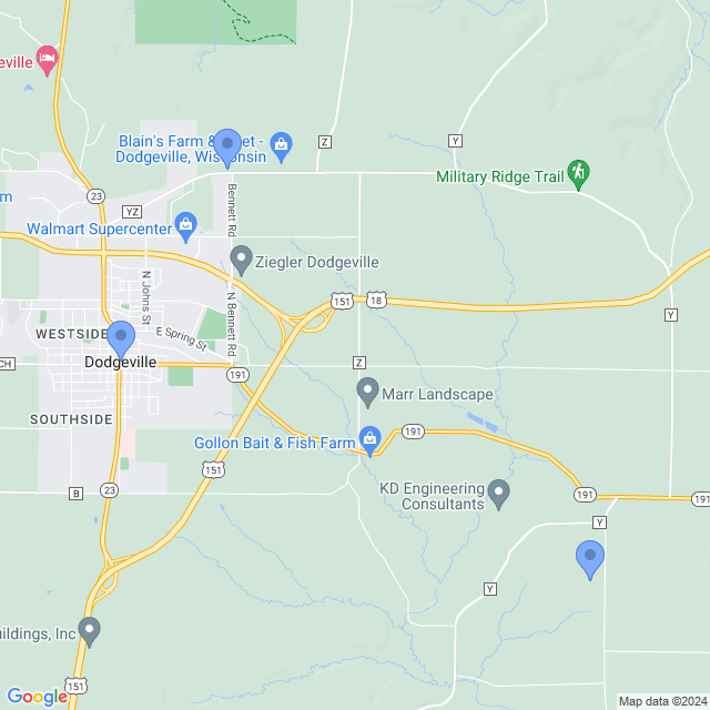 Map of veterinarians in Dodgeville, WI