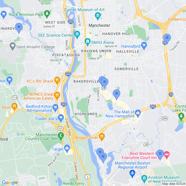 Map of veterinarians in Manchester, NH