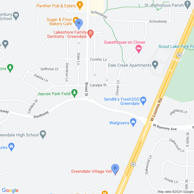 Map of veterinarians in Greendale, WI